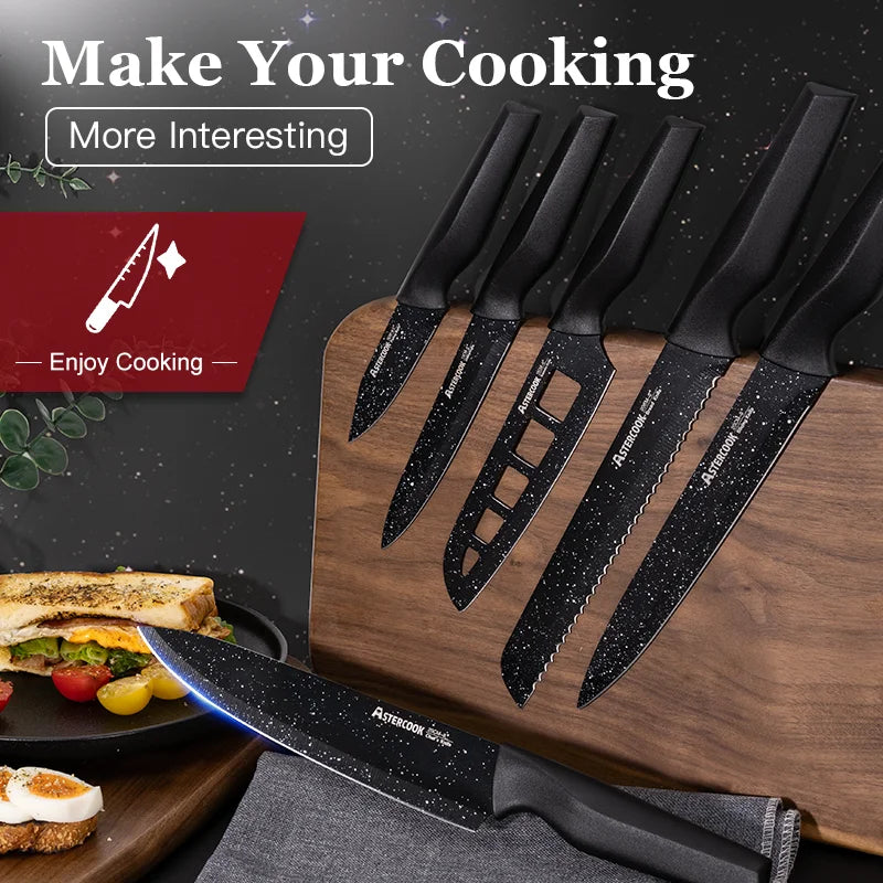 6PCS/ Astercook Knife Set, star Kitchen Knives Sets with Blade Guards, Dishwasher Safe, German High Carbon Stainless Steel