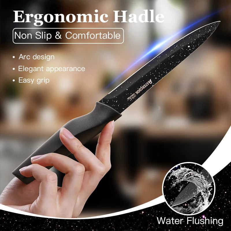 6PCS/ Astercook Knife Set, star Kitchen Knives Sets with Blade Guards, Dishwasher Safe, German High Carbon Stainless Steel