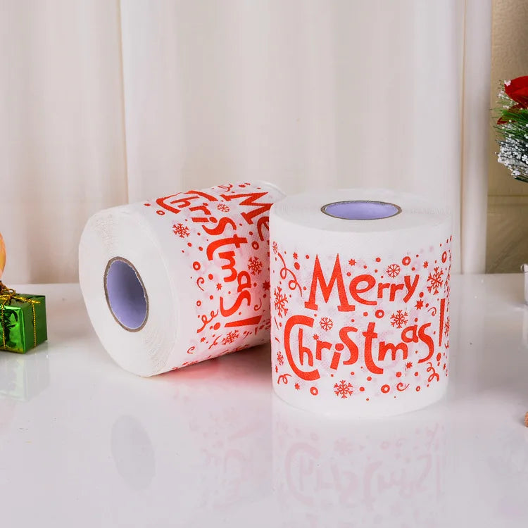 Christmas Toilet Paper Festival Theme Printed Wood Pulp Toilet Paper Festive Gifts Roll Santa Claus Reindeer Decor Supplies
