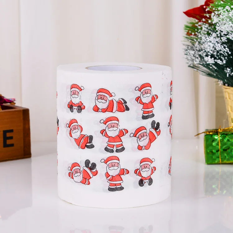 Christmas Toilet Paper Festival Theme Printed Wood Pulp Toilet Paper Festive Gifts Roll Santa Claus Reindeer Decor Supplies