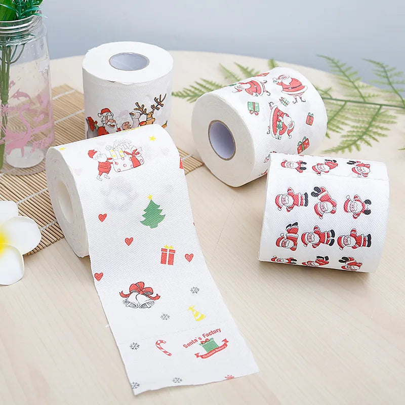 Christmas Toilet Paper Festival Theme Printed Wood Pulp Toilet Paper Festive Gifts Roll Santa Claus Reindeer Decor Supplies