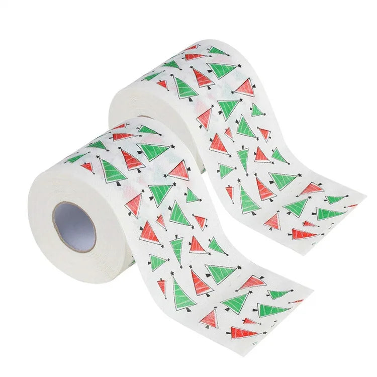 Christmas Toilet Paper Festival Theme Printed Wood Pulp Toilet Paper Festive Gifts Roll Santa Claus Reindeer Decor Supplies