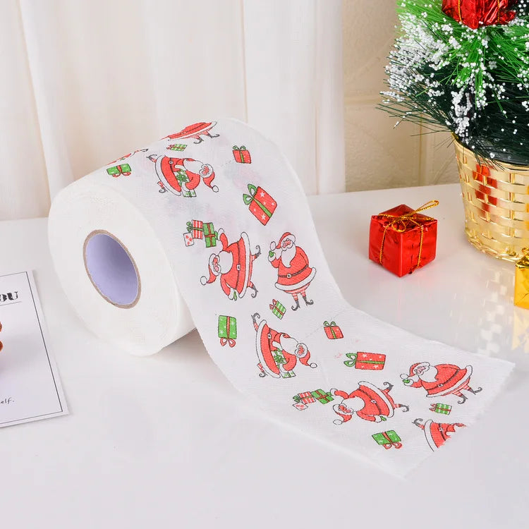 Christmas Toilet Paper Festival Theme Printed Wood Pulp Toilet Paper Festive Gifts Roll Santa Claus Reindeer Decor Supplies