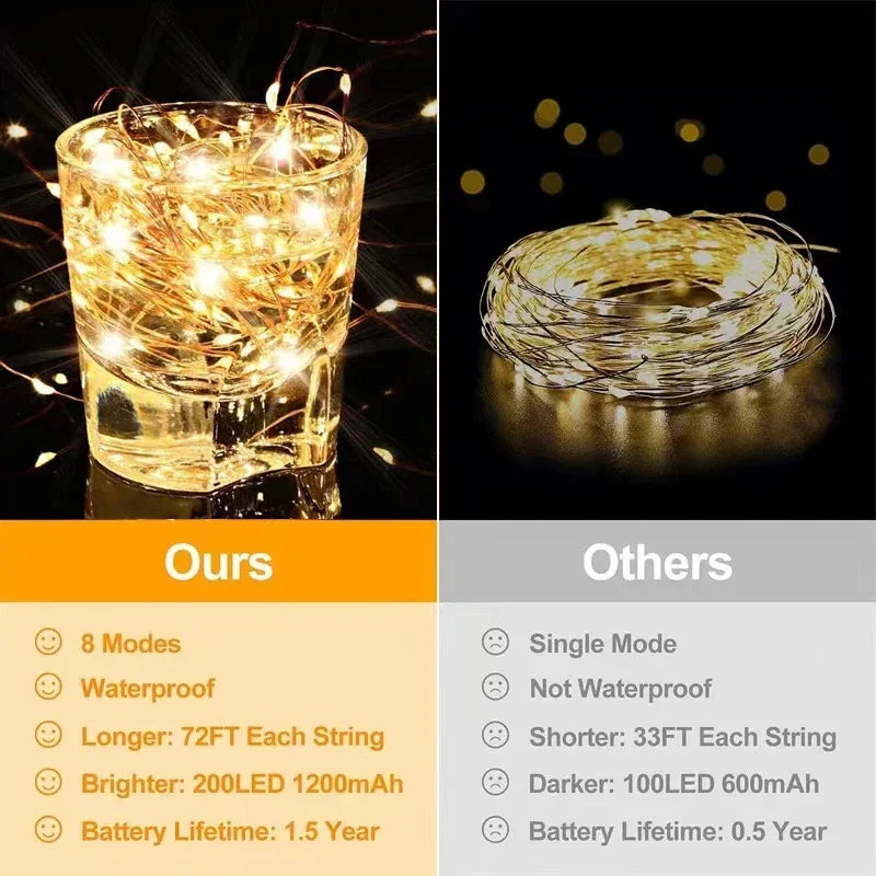 100LEDS Solar Fairy Lights 8Modes Copper Wire Xmas Lamps Waterproof Garden Tree Decoration