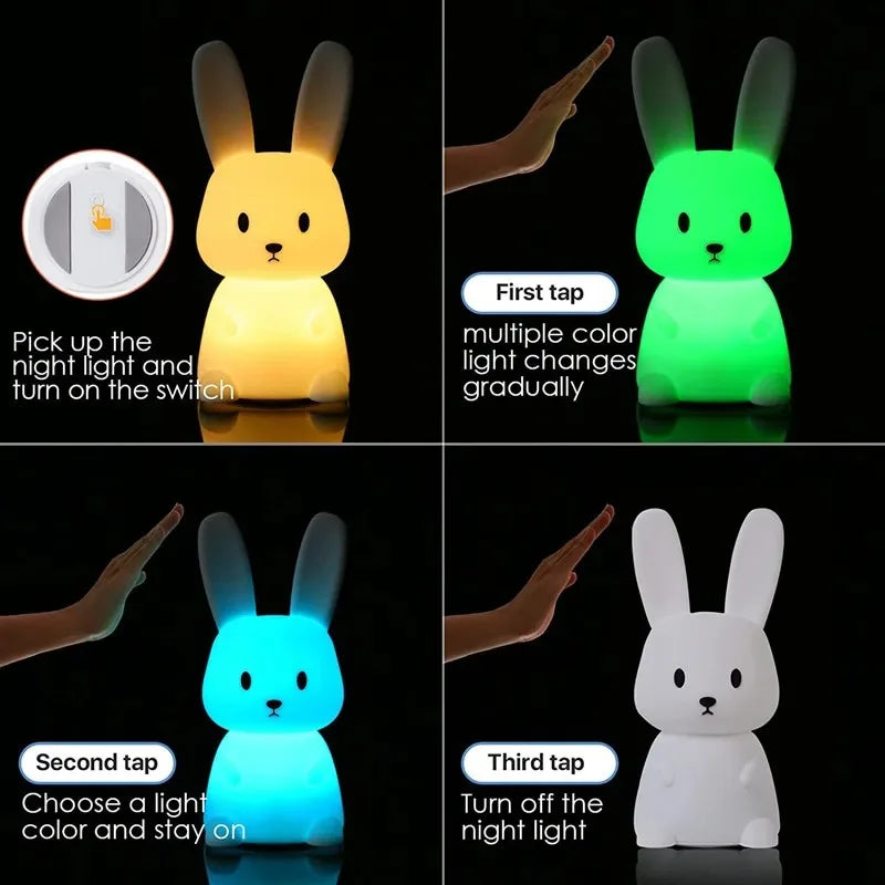 GGbingo Silicone Rabbit LED Night Light Touch Sensor Table Lamp Cute Animal Bedroom Decor Gift for Kids Baby Child Home