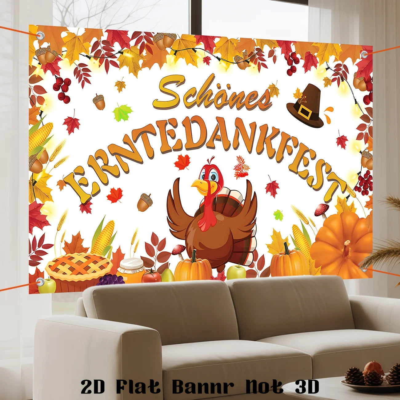 2D Flat Banner Fall Thanksgiving Decorations Happy Thanksgiving Day Hanging Banner Glücklicher Erntedankfest Banner Turkey Pumpk