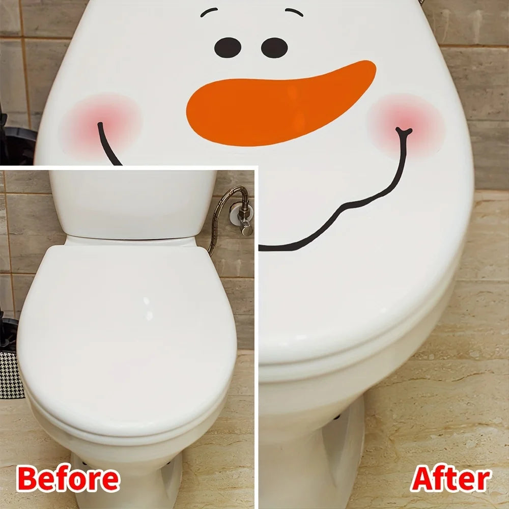 1pc Christmas Snowman Toilet Lid Decal - Waterproof, Removable PVC Sticker with Cheerful Smiling Snowman Design