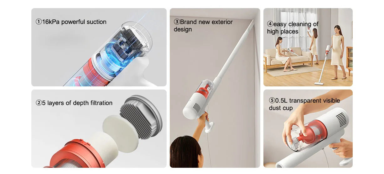 Vacuum Cleaner 2  For Home Sweeping Cleaning 16kPa Strong Cyclone Suction 0.5L Dust Cup Handheld Vacuum Cleaners