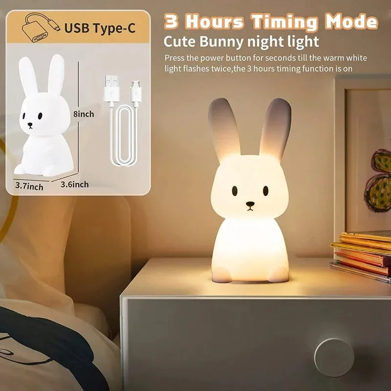 GGbingo Silicone Rabbit LED Night Light Touch Sensor Table Lamp Cute Animal Bedroom Decor Gift for Kids Baby Child Home