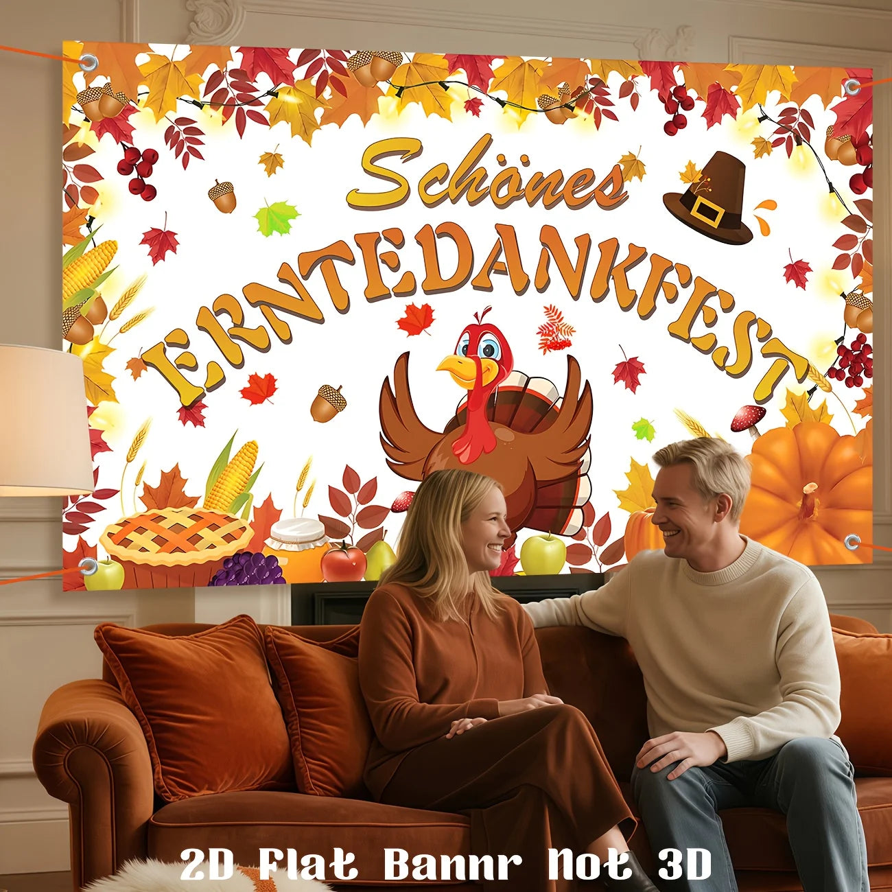 2D Flat Banner Fall Thanksgiving Decorations Happy Thanksgiving Day Hanging Banner Glücklicher Erntedankfest Banner Turkey Pumpk