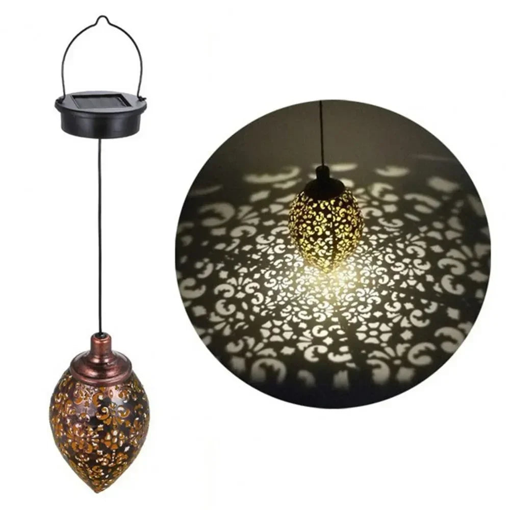 Outdoor Water Drop Shaped Solar Projection Light Waterproof Hollowed-out for Garden Patio Stair Fence Street Landscape Balcony