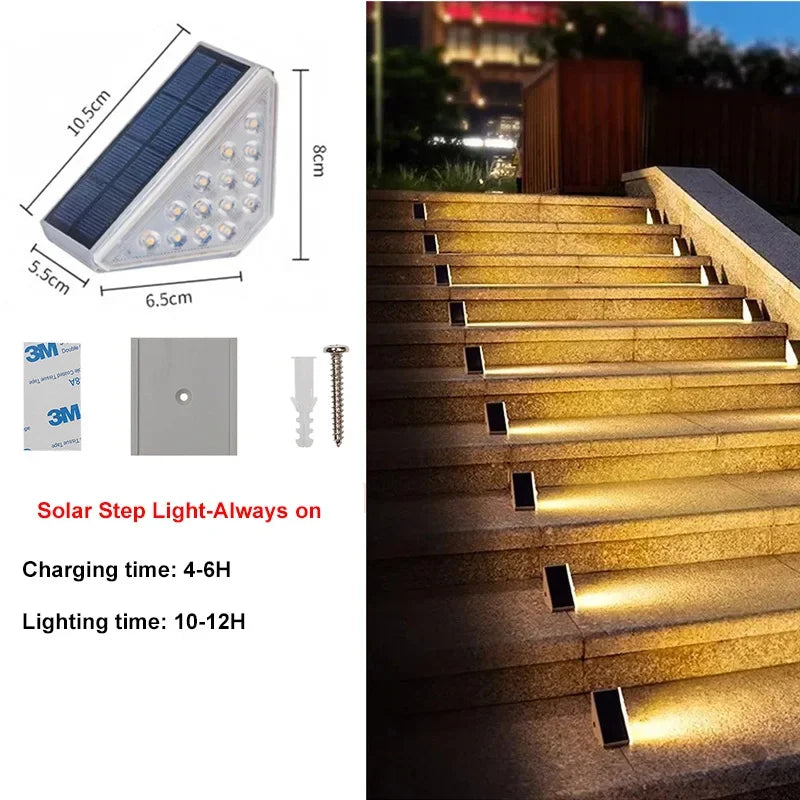 LED Solar Stair Light Lamp Motion Sensor Waterproof Passage Courtyard Guardrail Step Night Light for Outdoor Garden Terrace
