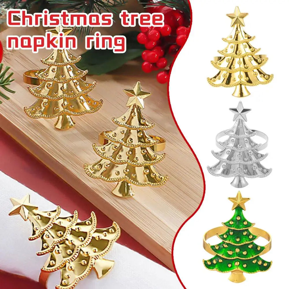 5PCS Christmas Napkin Rings Xmas Tree Ornaments 2025 Christmas Home Kitchen Dinner Table Decoration New Year Party Supplies