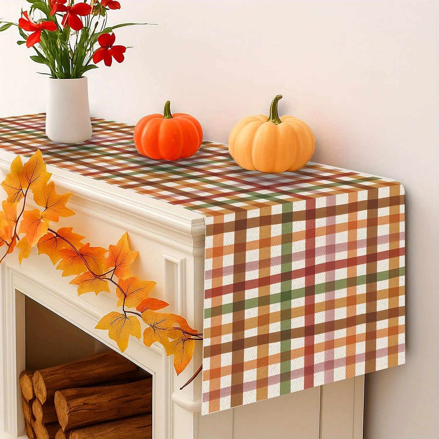 Autumn Table Runner Thanksgiving Halloween Decor Polyester Orange Brown Green Beige Red For Farmhous Table Easy To Clean