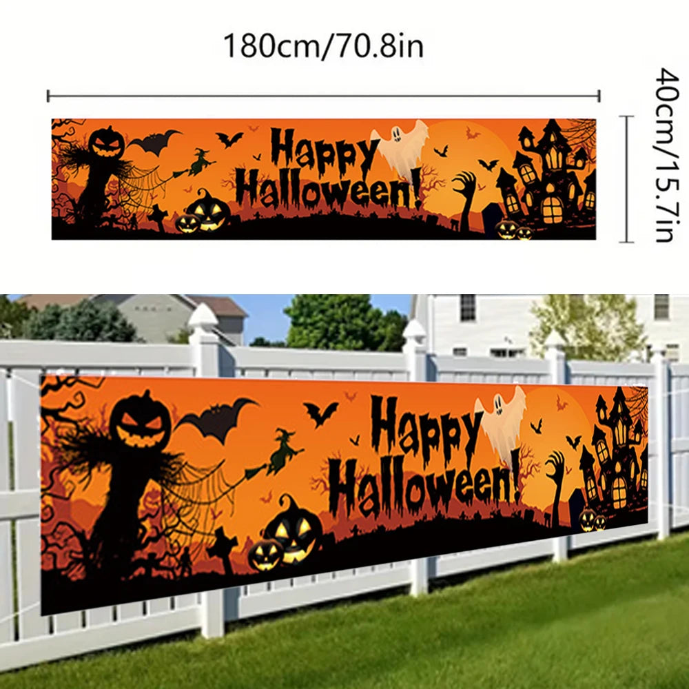 Halloween Theme Party 1.8m Banner Pumpkin Bat Ghost Pattern Happy Halloween Banner Outdoor Yard Decor Supplies