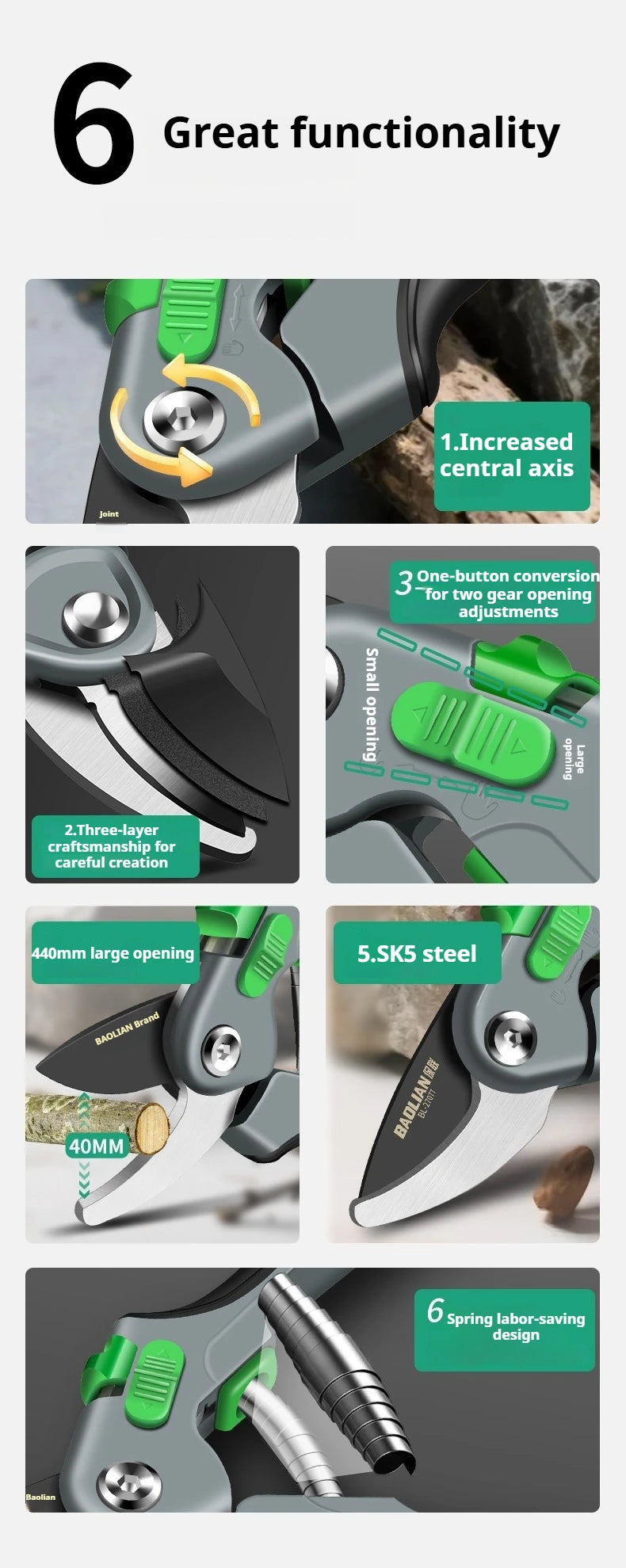 Gardening Branch Scissors Portable Pruning Shears Labor Saving Flower Fruit Tree Branches Trimming Tools Safety Lock Hand Pruner