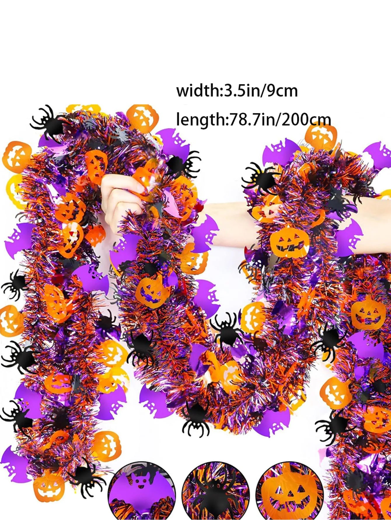 2m Halloween Wreath Pendant  Bat Pumpkin Glitter Plastic Halloween Door Hanging for Home Garden Decoration Halloween Decoration