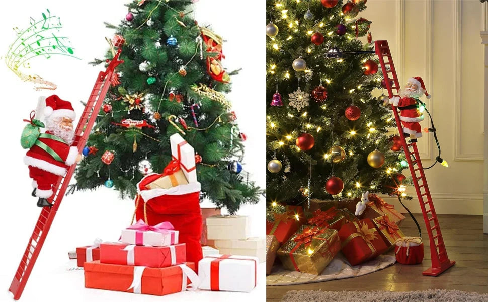 Santa Claus Doll Climbing Ladder with Music Christmas Tree Ornaments Decorations for Home 2025 Navidad New Year Kids Gift