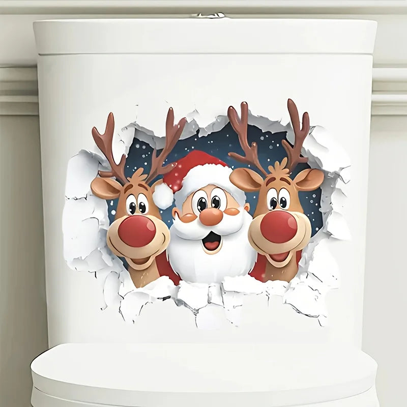 1PC Santa Claus Christmas Design Toilet Stickers Waterproof for Toilets and Bathrooms DIY Glass Window Universal Vinyl Decals