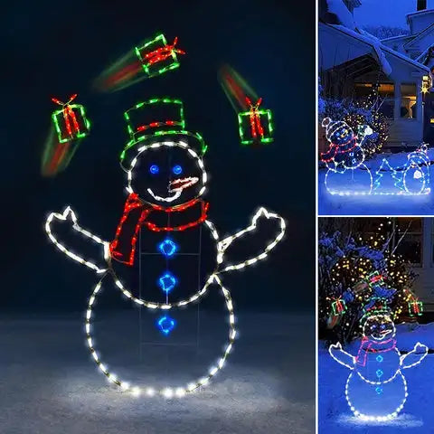 Animated LED Snowman Ornament with Glitter Light for Christmas and Holiday Party Winter Garden Yard Outdoor Decor