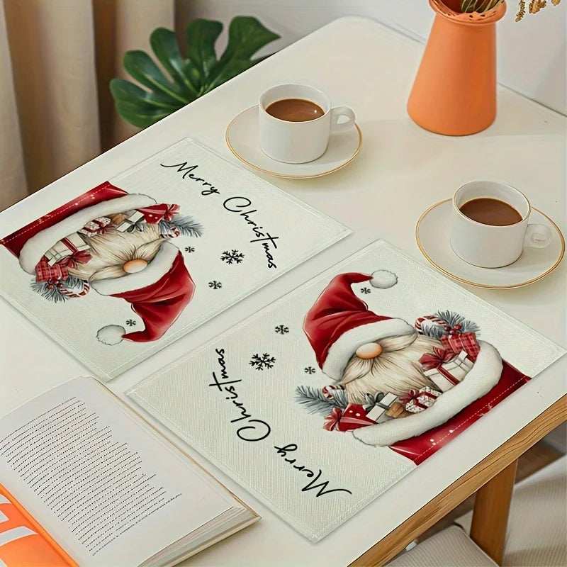 4pcs Christmas Dwarf Placemats,Christmas Fabric Decorative Table Insulation Mats, Suitable for Holiday Dining and Kitchen Table