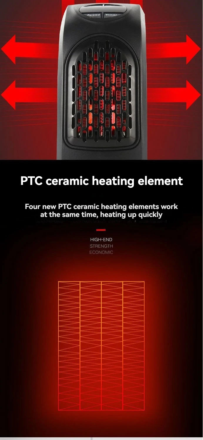 Portable Electric Heater, Plug-In Wall Heater for Rooms, Mini Radiator Fan Warmer, Compact Home Heating Appliance