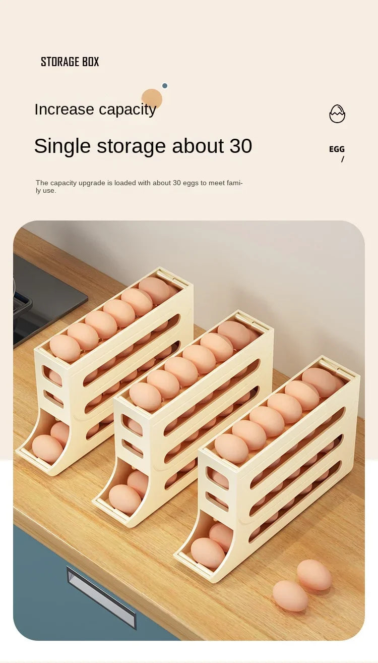 Refrigerator Egg Storage Box 4 Layers Automatic Rolling Egg Holder Kitchen Refrigerator Egg Dispenser Fridge Organizer