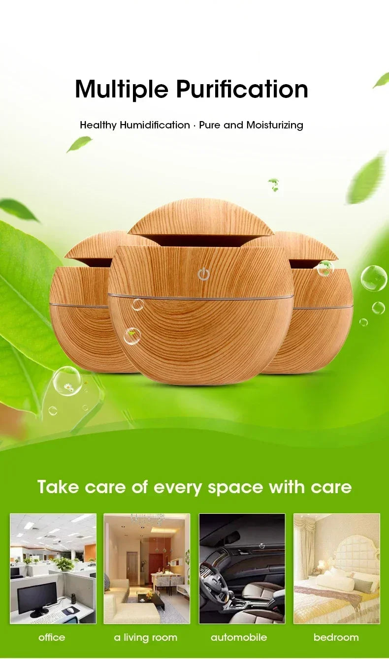 Mini Woodgrain Ultrasonic Humidifier USB Essential Oil Diffuser Portable Desktop Aromatherapy Air Humidifier for Home Office Use