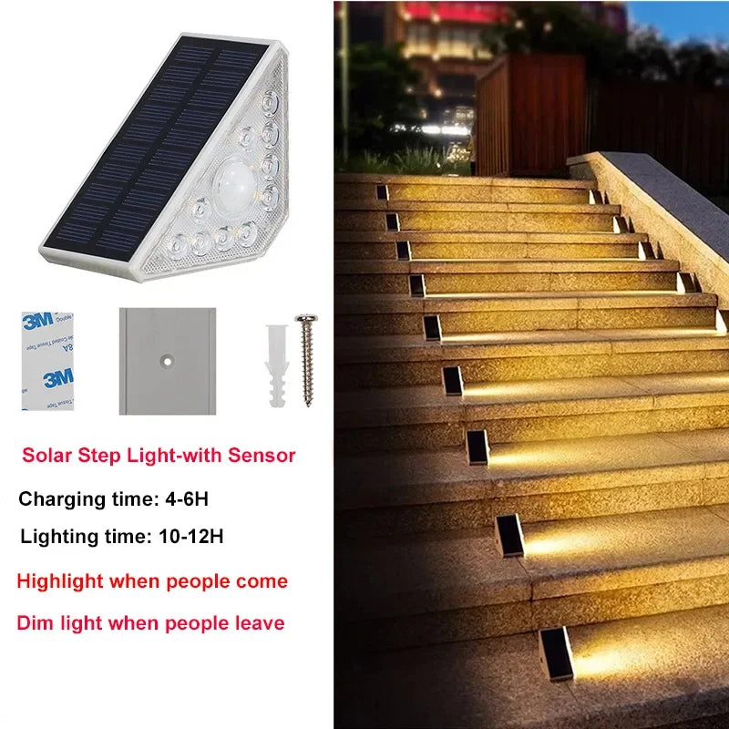 LED Solar Stair Light Lamp Motion Sensor Waterproof Passage Courtyard Guardrail Step Night Light for Outdoor Garden Terrace
