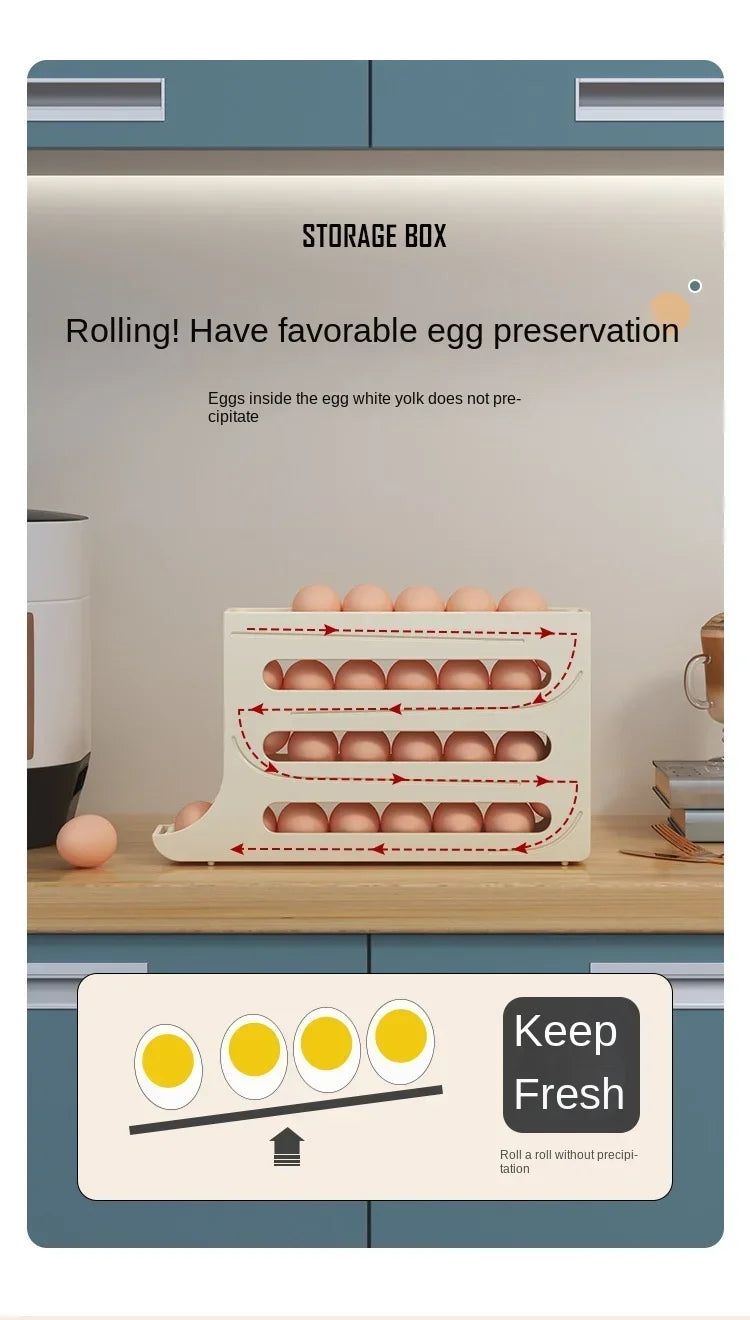 Refrigerator Egg Storage Box 4 Layers Automatic Rolling Egg Holder Kitchen Refrigerator Egg Dispenser Fridge Organizer