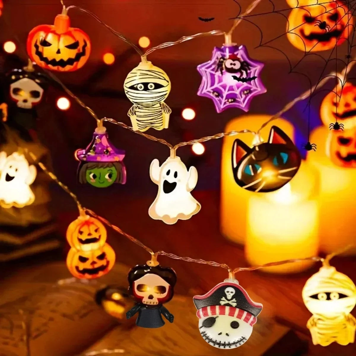 10/20/40Led Halloween StringLights Hanging Starburst Battery Elk Camping Curtain Operated Spider Ghost Skeleton Flash Waterproof