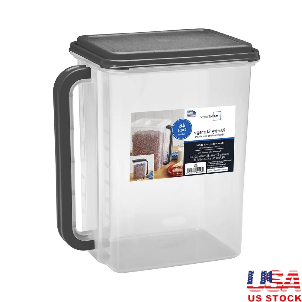 Large Food Storage Container 46 Cup Kitchen Canister with Handle and Pour Spout BPA Free Plastic Stackable Pantry and Pet Food
