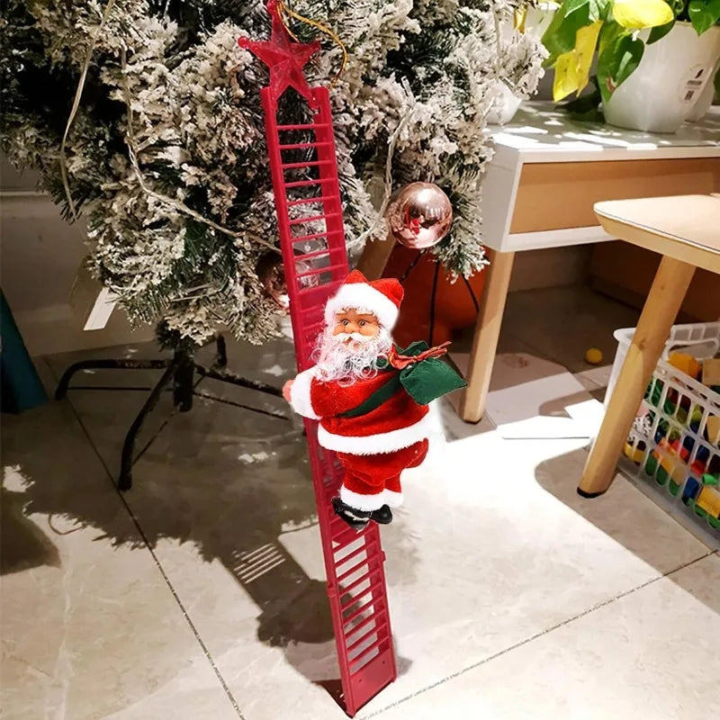 Santa Claus Doll Climbing Ladder with Music Christmas Tree Ornaments Decorations for Home 2025 Navidad New Year Kids Gift