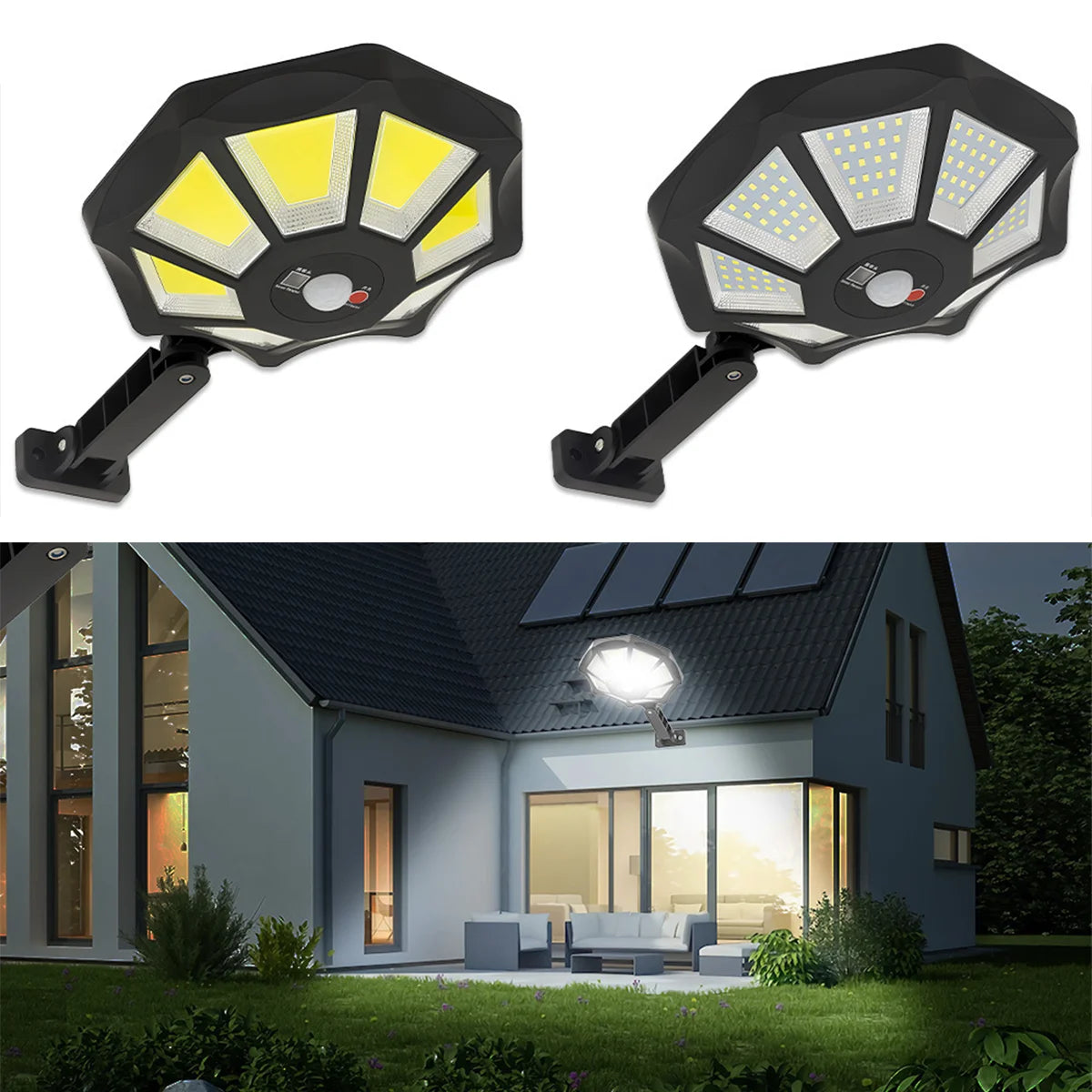 Solar Lights Outdoor Motion Sensor Lamp Powered Flood Outside Security Fence Wall Spotlights For Yard Pool Led Waterproof Garden