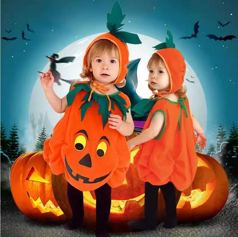 2025 Kids Halloween Party Costume Pumpkin Romper with Hat Shoes Toddler One-Piece Boy Girl Baby Jumpsuit Cosplay Clothing Set