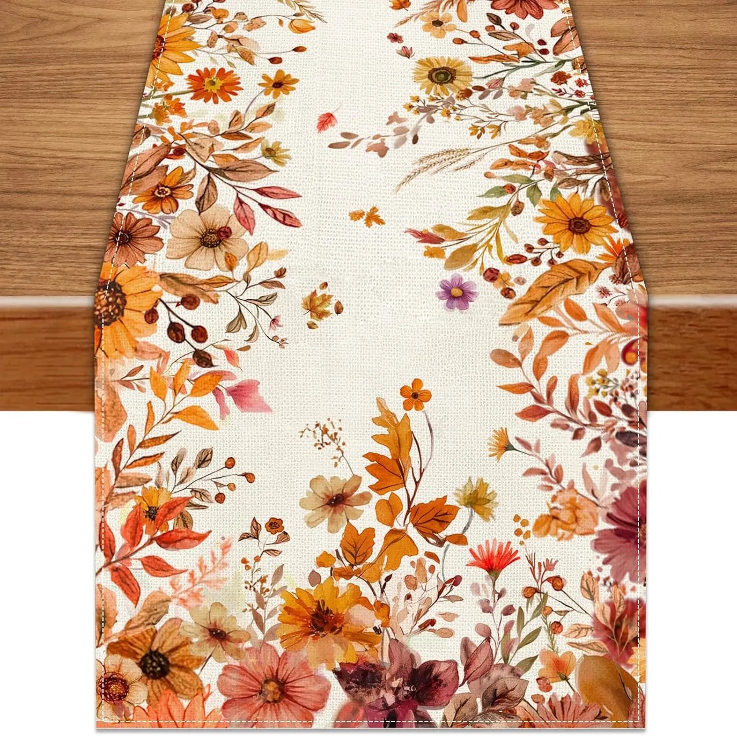 Fall Thanksgiving Plants Leaves Floral Linen Table Runner Tabletop Decor Farmhouse Kitchen Dining Table Runner Party Decor