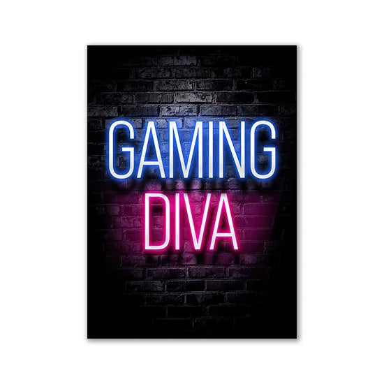 Motivational Neon Effect Game Slogan Pictures Flat Printed on Canvas Wall Posters and Paintings for Game Room Decor Gamers’ Gift
