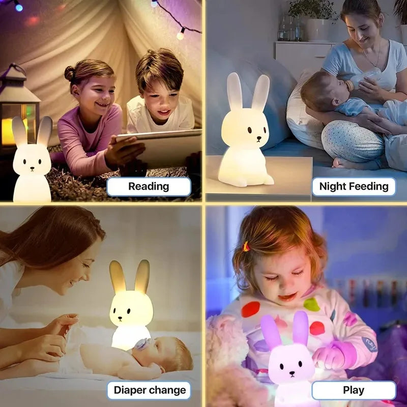 GGbingo Silicone Rabbit LED Night Light Touch Sensor Table Lamp Cute Animal Bedroom Decor Gift for Kids Baby Child Home