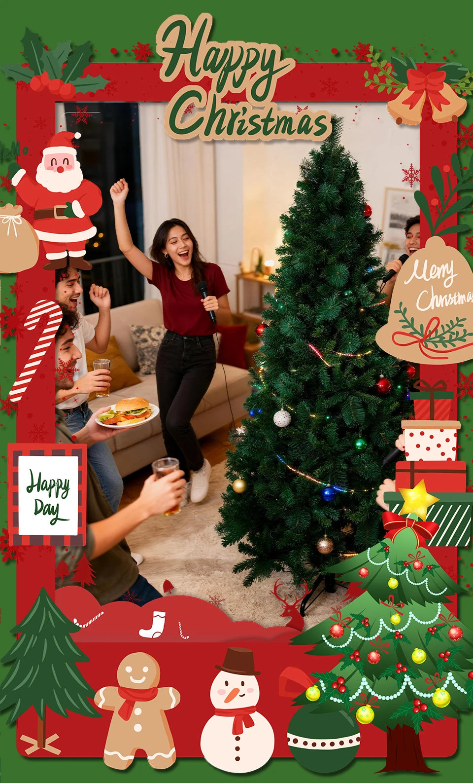 Pre-Lit Pop Up Christmas Tree 180cm 210cm 240cm, Easy Setup Artificial PVC Pine Needle Xmas Tree with Iron Base for Home Decor