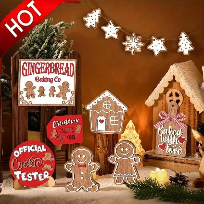 12-Piece Wooden Christmas Tiered Tray Set: Featuring Colorful Snowmen, Gingerbread, and Santa Signs for Festive Cheer