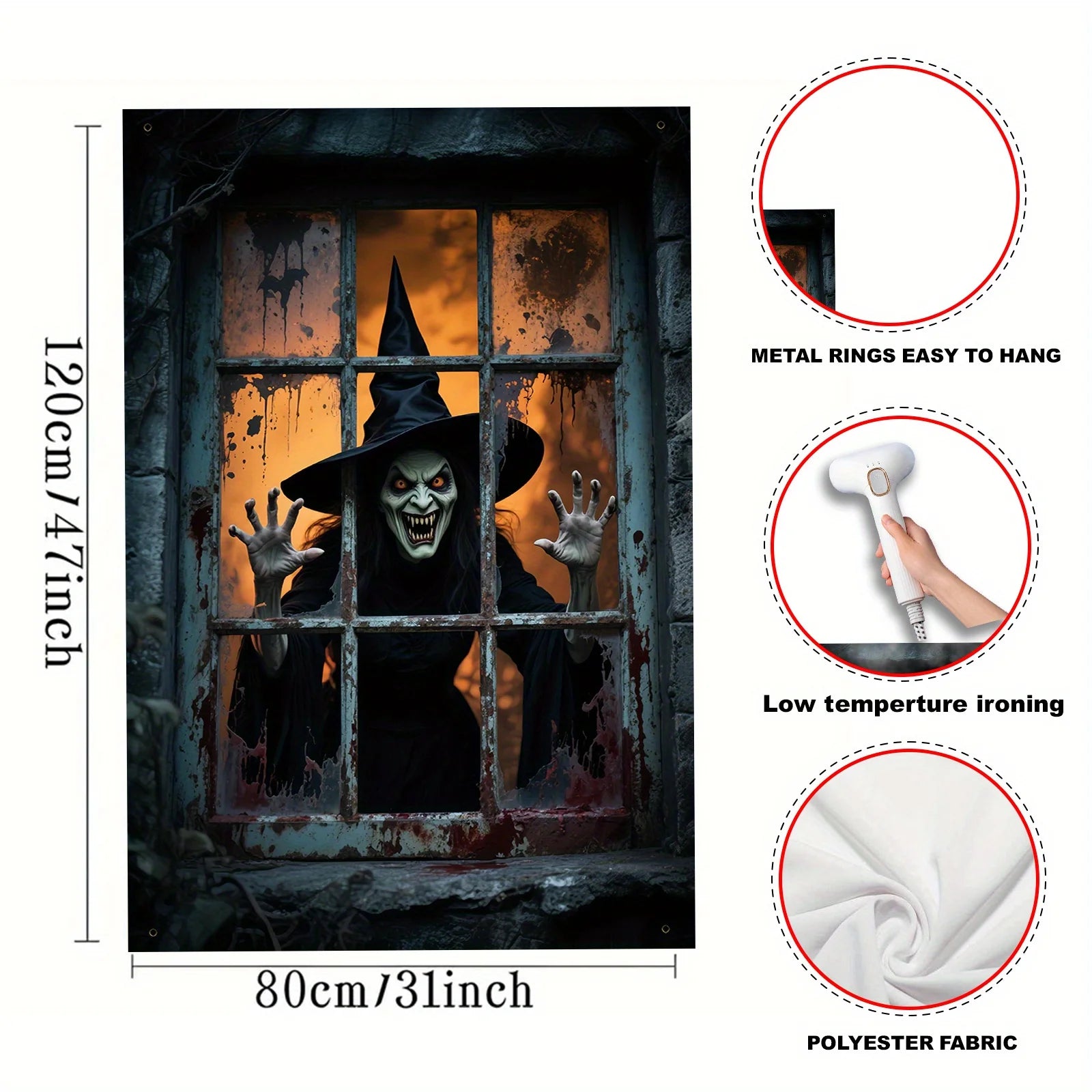 1pcs Halloween Party Banner - Durable Polyester Indoor and Outdoor Decorations Designed By The Terrifying Witch for Halloween