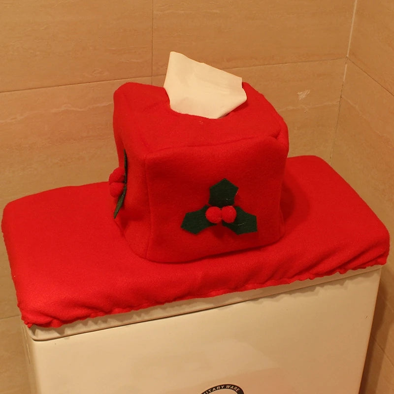 3PCS Christmas Bathroom Decoration Christmas Indoor Home Decor Toilet Set with Toilet Seat Cover,Tank Cover Cover and Rugs Set