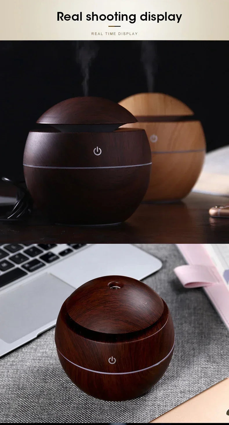 Mini Woodgrain Ultrasonic Humidifier USB Essential Oil Diffuser Portable Desktop Aromatherapy Air Humidifier for Home Office Use