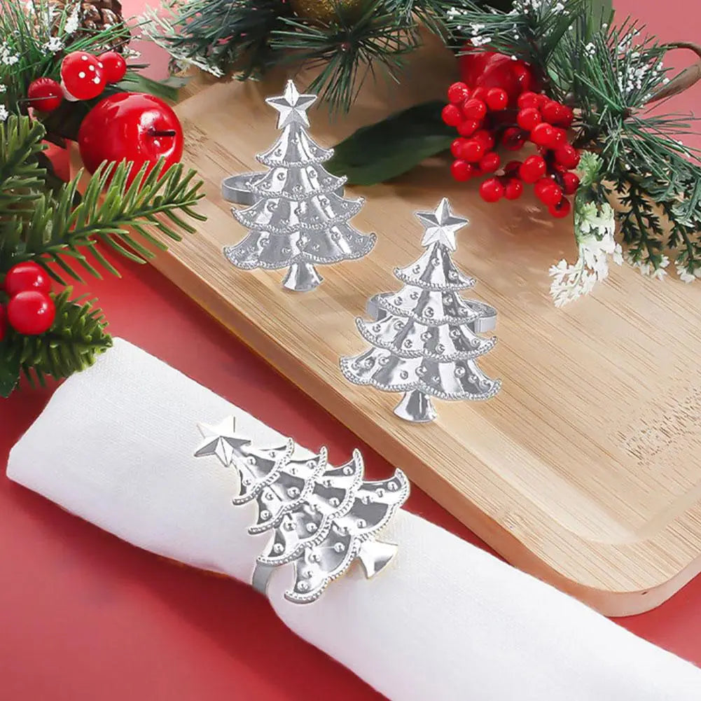 5PCS Christmas Napkin Rings Xmas Tree Ornaments 2025 Christmas Home Kitchen Dinner Table Decoration New Year Party Supplies
