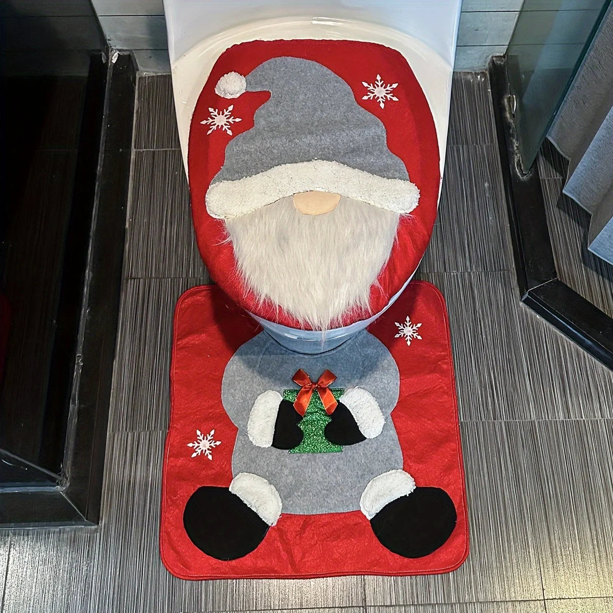 Christmas Santa Gnome Toilet Cover Set, Festive Bathroom Decor. Perfect Holiday Home Gift & Accessories.