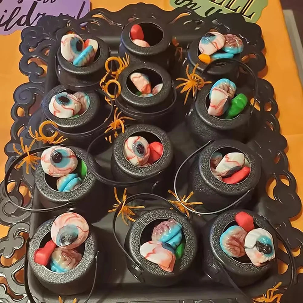 Mini Black Plastic Witches Cauldron,Halloween Witch Cauldron Decoration Pumpkin Treat Bucket,Candy Basket,Trick Or Treat