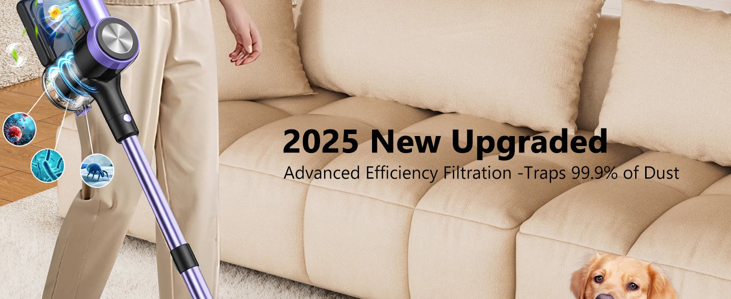 500W/46KPA Self-Standing Cordless Vacuum Cleaner,60 Mins Handheld Vacuum Cleaners,Smart LED Screen Vacuum for Carpet/Pet Hair