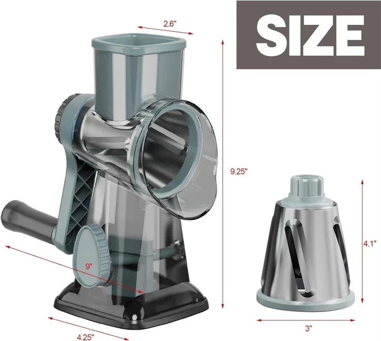 3-in-1 Rotary Cheese/Vegetable Grater & Nut Grinder, Manual Kitchen Slicer with Clear Container for Peanut/Food Prep