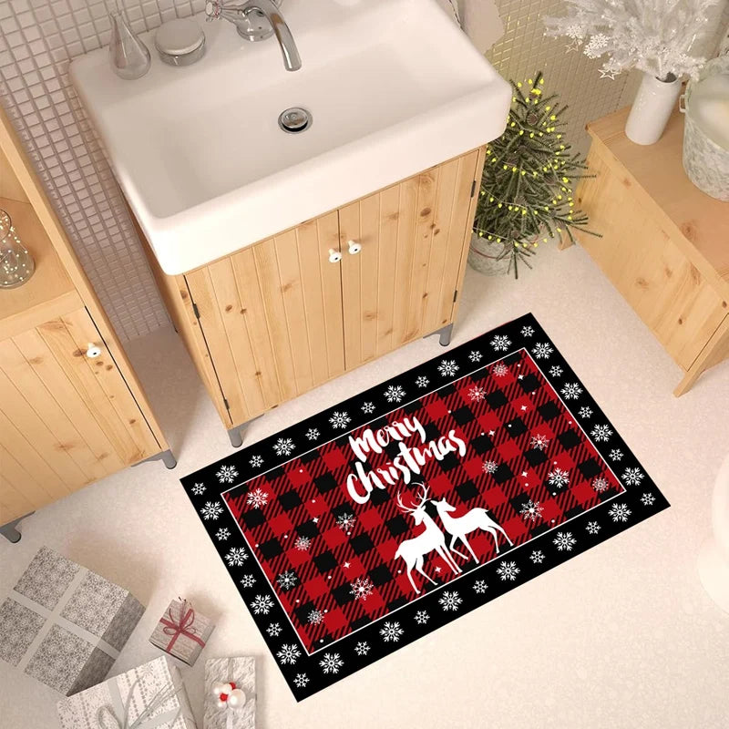 Plaid Christmas Tree Floor Mat Home Kitchen Absorbent Non-slip Mat Merry Christmas Decoration For Home 2025 Happy New Year 2026