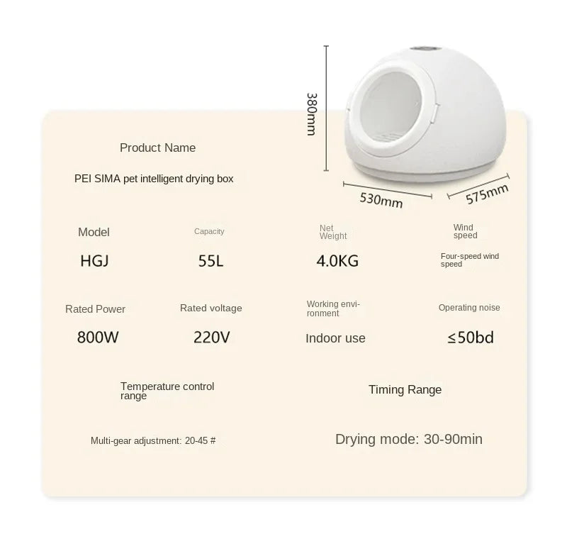 Smart Pet Drying Box, Automatic Temperature Control Dryer, Water Sterilization, Anti Cold, Beauty Equipment, Cats and Dogs